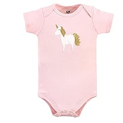 Hudson Baby Unisex Cotton Bodysuits, Gold/Pink