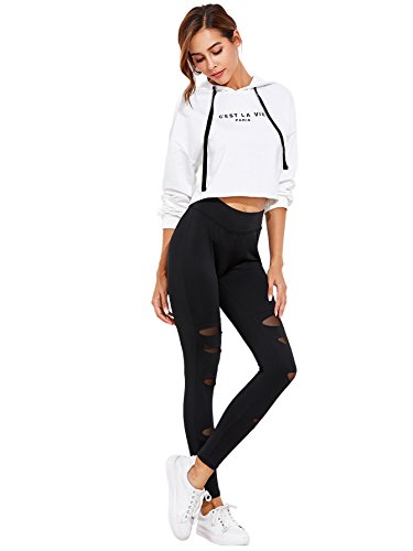 black mesh inset shredded legging