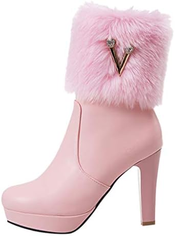 Newest Winter High Heel Warm Women's Boots Rhinestone Low Boots Thick Heel Shoes,WORMENG Women's Shoes,for Daily,Work,Travel,Party,Fashion