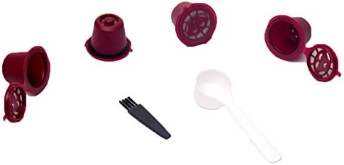 4 Pack Coffee Capsules Filter Pods Spoon Brush Set Refillable Reusable For Nespresso Machines (Red)