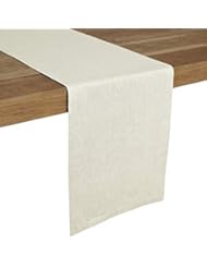 Solino Home 100% Pure Linen Table Runner â€“ 14 x 60 Inch, Tesoro Runner, Natural and Handcrafted from European Flax â€“ Chambray Ivory