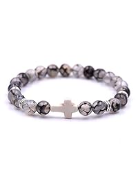 Softones - Pulsera elástica de cuentas en cruz para hombre y mujer, 0.315 in, 7.5 in