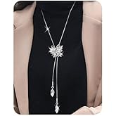 Wiwpar Sparkly Rhinestone Butterfly Y-Shaped Necklace Long Chain Necklace Butterfly Pendant Sweater Necklace Jewelry Accessories Dressy for Winter Evening Party Wedding (Gold)