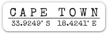 Squiddy Cape Town South Africa - City Coordinates Travel Luggage Vinyl Sticker Decal - for Car, Laptop, Notebook (5" Wide)