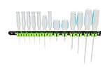 Olsa Tools Premium Wall Mount Screwdriver Organizer | Black Nylon + Neon Green Clips | Holds 14 Screwdrivers