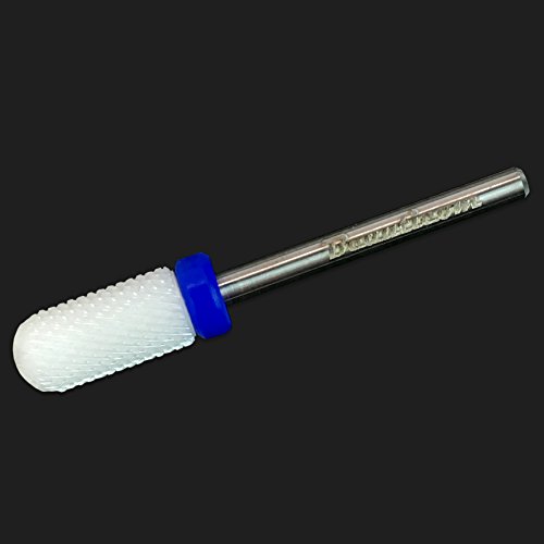 Beauticom Professional USA Ceramic White ROUND Top Small Barrel Bit Nail Drill (Grit: MEDIUM) 3/32" Shank Size