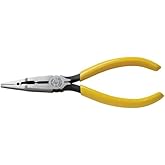 Klein Tools VDV026-049 Crimping Long Nose Pliers With Curved Handles, Grooved Jaws and Induction Hardened Steel , Yellow