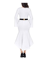 Vestido de mujer de campana de manga alta y baja de sirena con cinturón