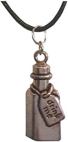 Alice in Wonderland Drink Me Bottle Pendant on a Spun Silk Black Choker Necklace