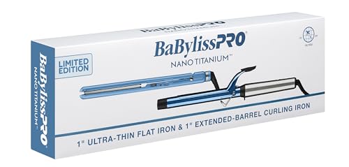 BaBylissPRO Nano Titanium Ultra-Thin 1-Inch Flat Iron Hair Straightener and 1-Inch Extended- Barrel Nano Titanium Curling Iron Set, 5-Inch Extended Plates for Faster Straightening, for All Hair Types