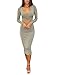 Memorose Women's v-Neck Solid Long-Sleeve Midi Fitted Dress, Grey, Medium