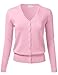 Women's Button Down V-Neck Long Sleeve Knit Cardigan with Sleeve Button Detail BABYPINK L