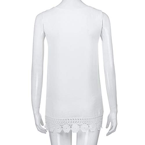 image for iYBUIA Women O-Neck Sleeveless Pure Color Lace Plus Size Vest Loose T-