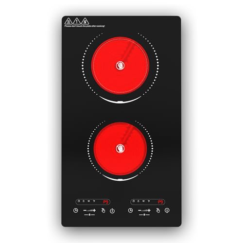 VBGK Electric Cooktop,110V 2100W 2 Burner Electric Cooktop,Countertop and Built-in Stove top with 9 Power Levels,Child Safety Lock, Timer, LED touch control,Overheat Protection