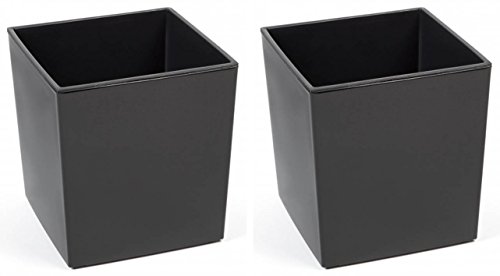 Kreher 2 Stück XXL Design Pflanzkübel aus Kunststoff in Hochglanz Grau mit herausnehmbaren Einsatz. Maße BxTxH in cm: 40 x 40 x 41 cm