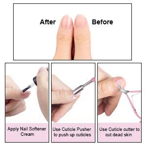 Cuticle Trimmer with Cuticle Pusher - Ejiubas Pink Cuticle Nipper Stainless Steel Nail Clipper Cutter Dead Skin Remover Scissor Manicure Pedicure Tools