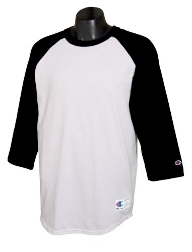 Champion Men's Tagless Baseball Raglan T-Shirt, white/black, Small