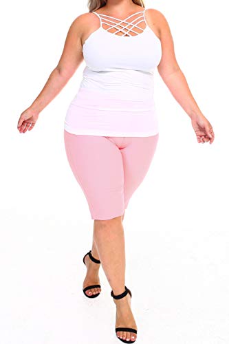 ICONOFLASH Women's Plus Size Light Pink Bermuda Shorts 2XL - Pull On Knee Length Jeggings Pockets Jean Leggings 2X-Large