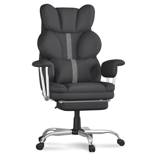 Big and Tall Office Chair,Leather Executive Office Desk Chair with Lumbar Support,400bls Comfy Ergonomic High-Back Reclining Computer Chairs,Swivel Rolling Wheels and Retractable Footrest