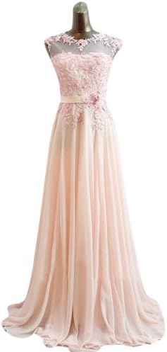 Emma Y Romantic Chiffon Evening Gowns Appliques Long Prom Dress -US Size 26W Pink