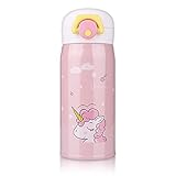 Unicorn Stainless Steel Thermos for Girls, Cute Water Bottle Cup for Indoor and Outdoor Occasion, Insulated Leak Proof Vacuum Cup Flask for Kids(Pink, 12oz)