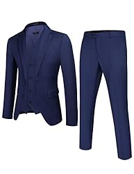 COOFANDY Mens Blue Suit 3 Piece Classic Solid Set