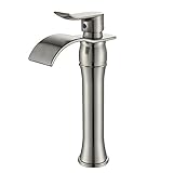 Senlesen Waterfall Spout Single Handle Bathroom Sink Vessel Faucet Mixer Tap Lavatory Faucets Tall Body Brushed Nickel