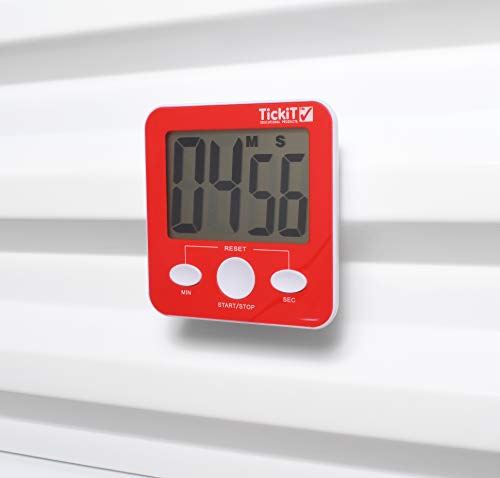 TickiT Jumbo Timer - Red - Digital Timer with Large Display for Kitchens, Classrooms, Games, Home Use - with Stand and Magnet for Mounting