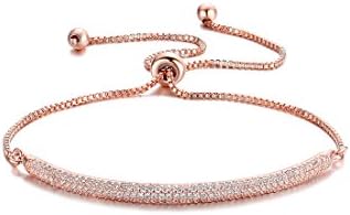 NEWBARK Charm Half Bar 18k Rose Gold Plated CZ Paved Women Party Adjustable Bracelet