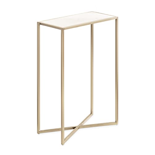 Kate and Laurel Jaspur Modern Slim Side Table, 16 x 8 x 24, White Marble and Go…