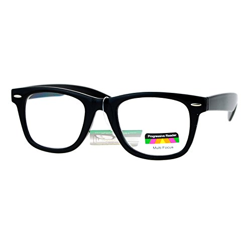Multi Focus Progressive Reader Glasses 3 Powers in 1 Square Horn Rim Black +2.00