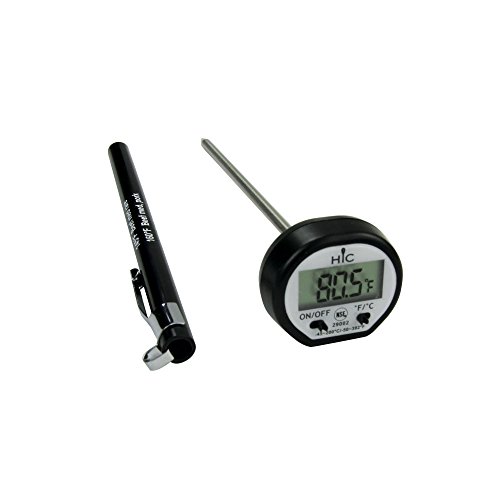 HIC Roasting Instant-Read Digital Meat Poultry Turkey Grill Thermometer, Shatterproof LCD Display, Stainless Steel and Protective Antimicrobial Sheath with Internal Temperature Chart
