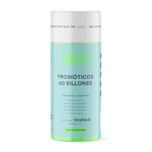 WU Nutrition PROBIÓTICOS 60 Billones | Simbióticos con Prebióticos e Inulina de Agave | Lactobacillus Rhamnosus y Acidophilus para Salud Intestinal y Flora Íntima | Soporte Digestivo, Defensas y pH Balanceado | Sin Gluten ni Lácteos | 120 Cápsulas (2 Meses)