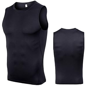 QKFON Heren Compressie Tops Gym T Shirts Sneldrogend Fitness Vest Mouwloos Sport Compressie Tank Spier Bodybuilding…
