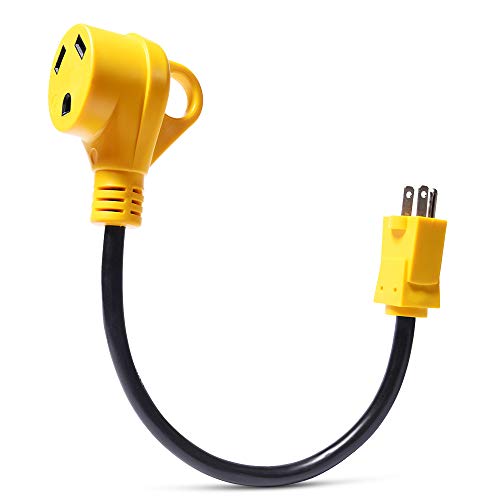 Snowy Fox RV 15Amp to 30Amp Adapter - 15Male/30Female Camper RV Electrical Adapter Power Cord with Innovative 180 Degree Bend Design Easy Ergonomic Grip Handle, 18inches,12AWG 125V/1875W