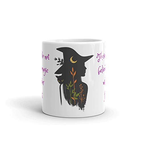 Witch Mug Roald Dahl Quote Those Who Do Not Believe in Magic Will Never Find it Plumfoolery (White)