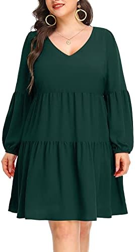 Pinup Fashion Emerald Green Dress Women Plus Size Tunic Long Sleeve  Babydoll Shift V Neck Casual Loose Flowy Swing Ruffle Dresses price in  Saudi Arabia | Amazon Saudi Arabia | kanbkam