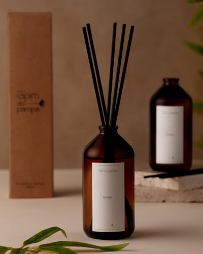 Ateliê Capim do Pampa Difusor de Aroma, Bambu, Vidro Âmbar, 230ml, Fragrância Cítrica e Refrescante, com 5 Varetas de Fibra de Algodão