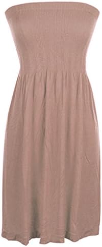 Mb Trend Seamless Solid Strapless Flare Sun Dress, One Size, Mocha