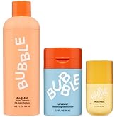 Bubble Skincare Acne Routine Trio, Back-to-School Skin Care for Oily Skin | All Clear Salicylic Acid Face Wash (125ml), Dream Fade Azelaic Acid Serum (1 fl oz) &amp; Level Up Moisturizer (50ml)