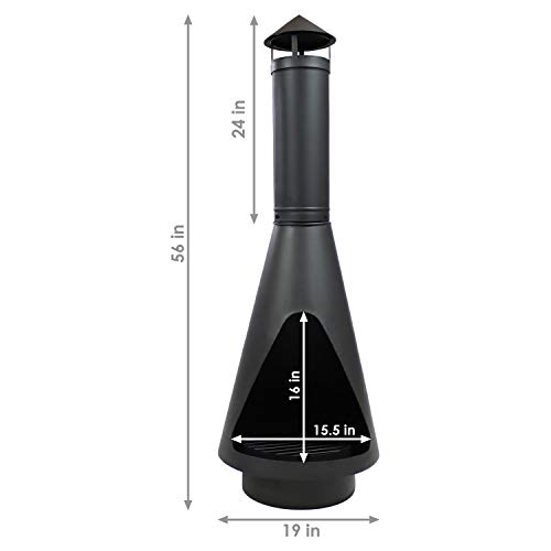 Sunnydaze Outdoor Wood Burning Steel Chiminea Fire Pit - Heavy Duty Black Metal Firepit with Log Poker, Grate and Rain Cap - Backyard Patio Fireplace - 56 Inch