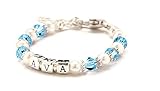 Lily Brooke Childs Name Bracelet - March Birth Month Crystal & Cultured Freshwater Pearls