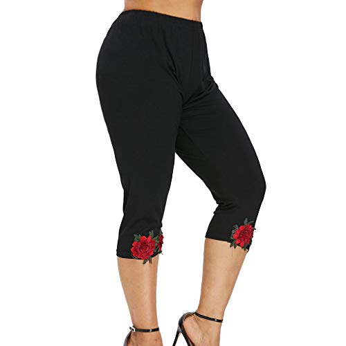 TIFENNY Fashion Shorts for Womens Soft Casual Plus Size High Waisted Rose Applique Print Leggings Pants - Thumbnail 4