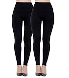 Diravo 2 Pack Women's Fleece Lined Leggings Soft High Waist Slimming Winter Warm Leggings (Black)