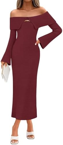 long sleeve sweater dress amazon Mioliknya Women Sweater Dress Ribbed Long Sleeve Crewneck Knit Slim Fit  Bodycon Maxi Dress (A-White, S) at Amazon Women's Clothing store