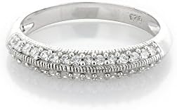 High Polished Rhodium Plated Sterling Silver Knife Edge Milgrain Clear CZ Band Ring with Ring Width of 3.5MM