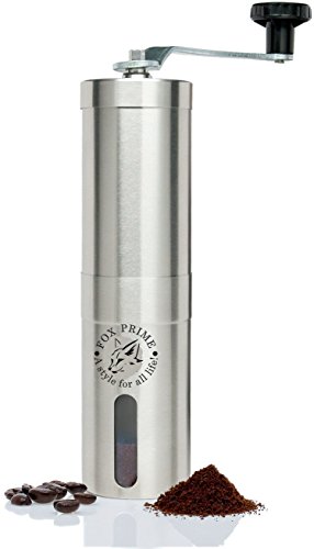 FOX PRIME 100 Ml Brushed Stainless Steel Manual Coffee Grinder with Conical Burr Mill for Hario V60, Chemex, Turkish Coffee, Coarse French Press and other Coffee Coffee Makers Precision Brewing