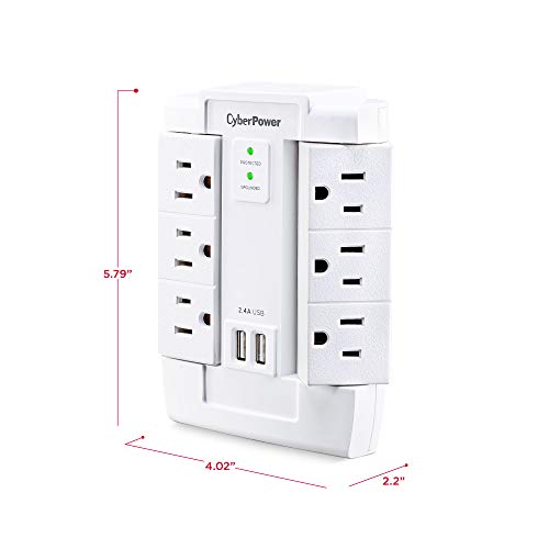 CyberPower CSP600WSURC2 Surge Protector, 1200J/125V, 6 Swivel Outlets