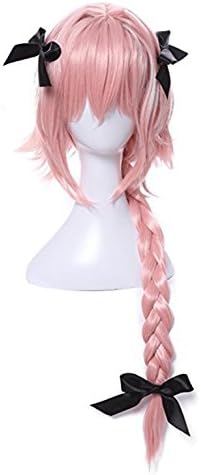 Milanlan Fate Astolfo Cosplay Wig Women Men Long Braided Synthetic Hair Wigs Pink