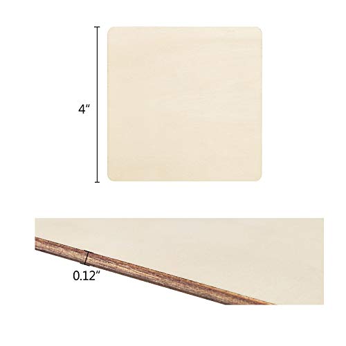 Hangnuo 50 Pack Unfinished Wood Coasters 4 x 4 Inch Square Cutouts Tiles for DIY Crafts, Wood Burning, Ornament Decorations